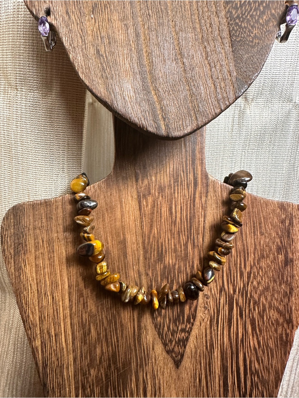 Tiger Eye Chip Necklace in Brown and Gold - Picture 5 of 9
